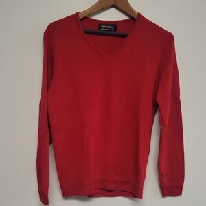 St. Croix Red Merino Wool V-Neck Sweater.